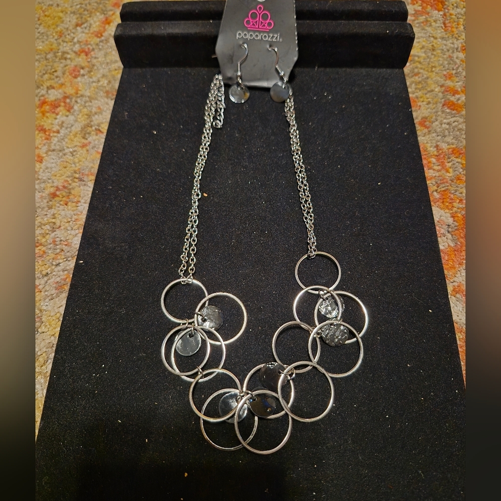 Paparazzi Silver Linked Ring Drop Necklace